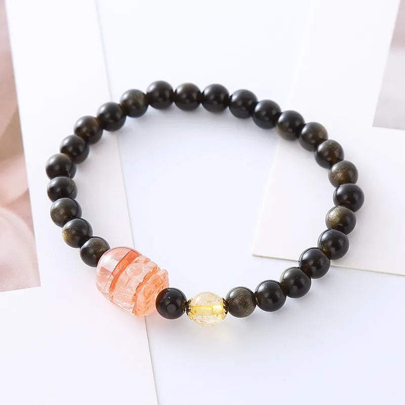 Natural obsidian Pi Xiu bracelet with ethnic retro design on wrist