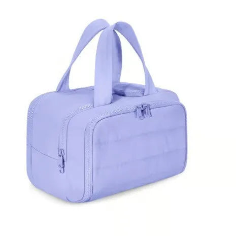 Lightweight large travel toiletry bag with wide opening and fluffy interior lining