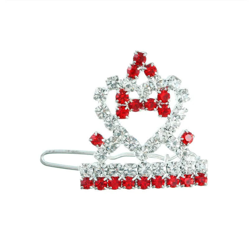 Crown horsehair hairpin ornament for dogs and cats with rhinestones on thick silver plated copper 3cm barrettes