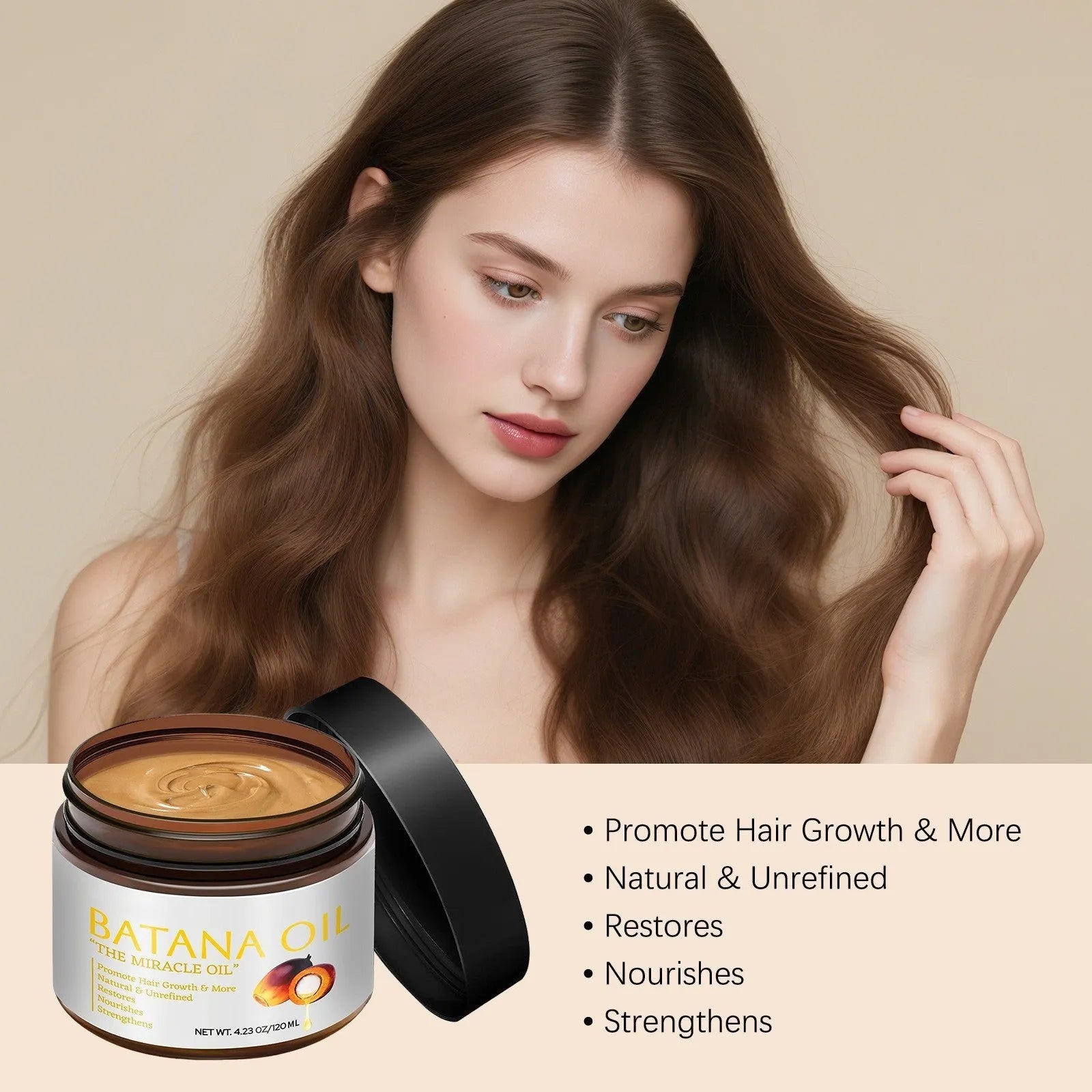 Batana Hair Mask 120ml jar with herbal fragrance for frizzy hair improvement
