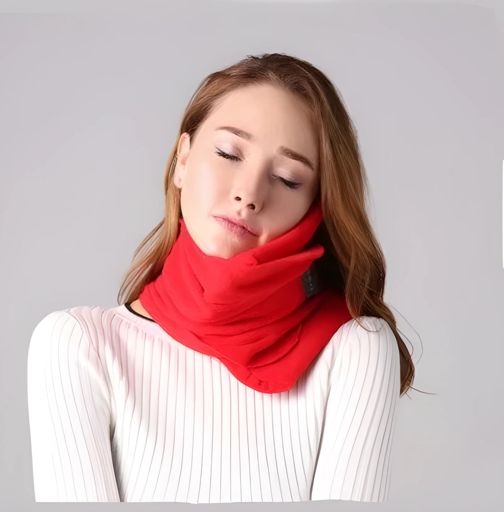 U-shaped convex neck support collar travel pillow scarf in black, gray, navy, or red colours