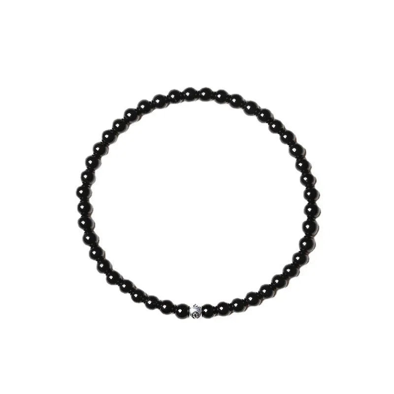 Geometric obsidian agate blue san bracelet with 4mm round and square beads