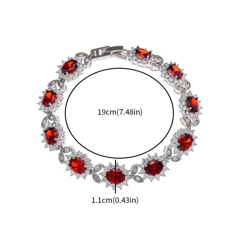 Women's simple zircon bracelet in environmentally friendly alloy with electroplated finish, available in nine gemstone colours
