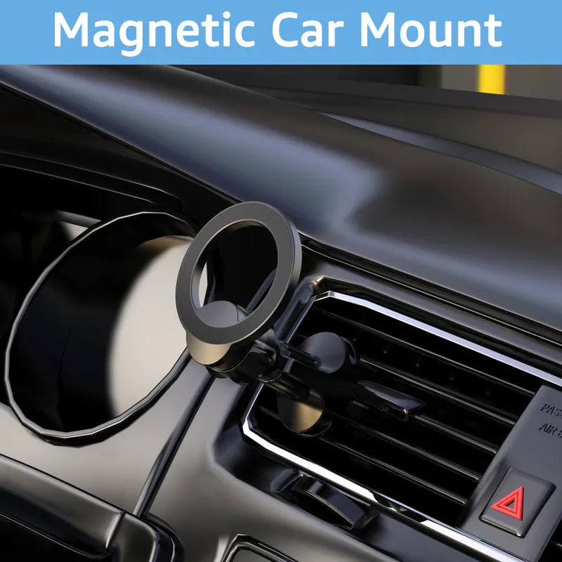 Black magnetic suction car air vent mobile phone holder with O-ring bracket.