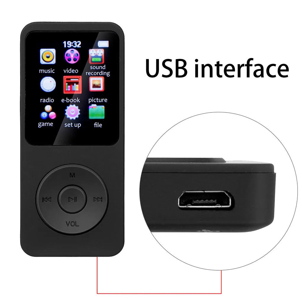 Blue MP3 Walkman Student Edition with 1.8-inch screen, push buttons, and Bluetooth capability