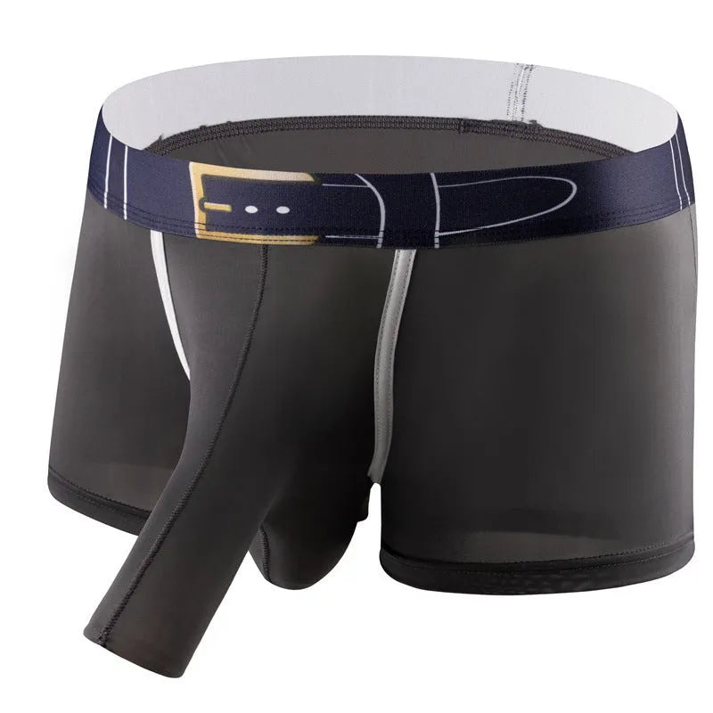 Men's solid colour ice silk boxer shorts showing mid-waist design in multiple colour options