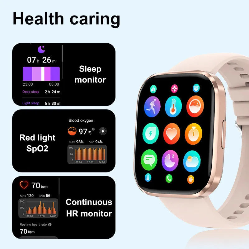 Bluetooth calling smart watch with heart rate and blood oxygen detection, black, on wrist