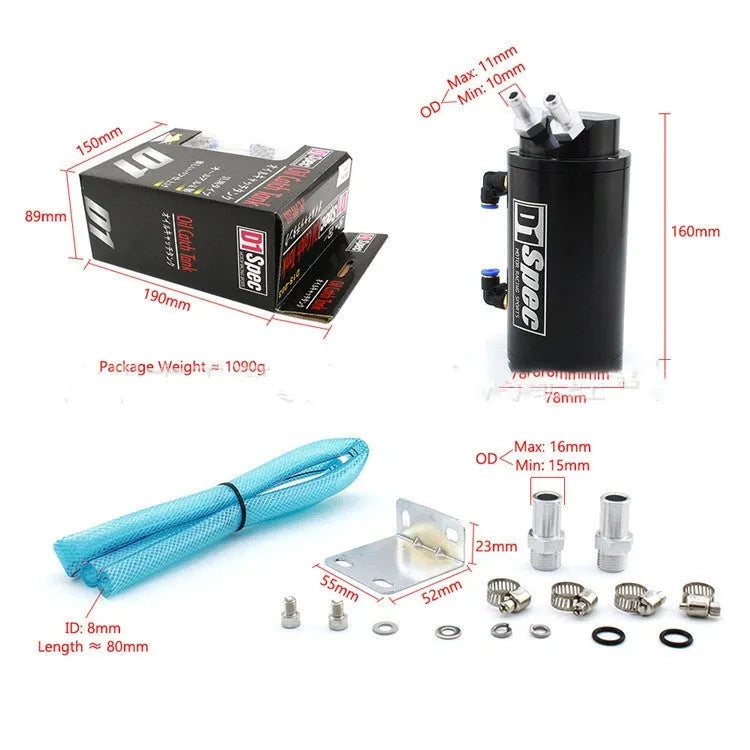 Aluminium oil catch tank for car modification in square and round designs