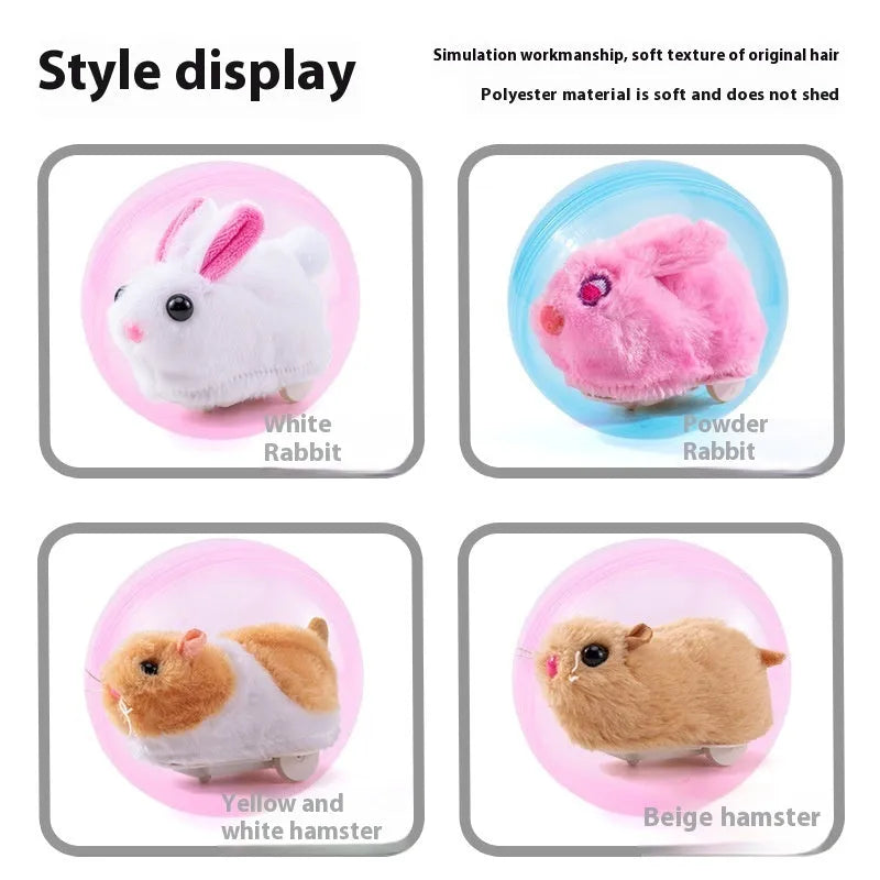 Hamster rolling ball exercise toy with transparent sphere on battery base and plush shell covers