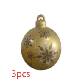 Large red and white striped inflatable PVC Christmas ball ornament with a 60cm diameter.