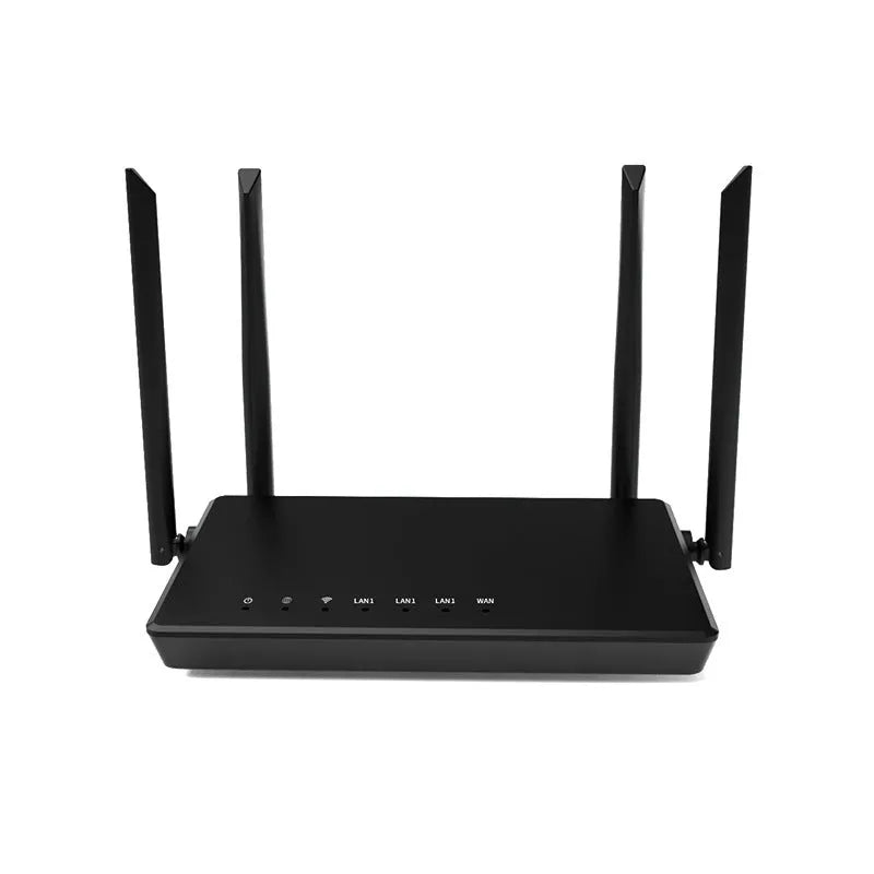 Portable 300m home WiFi router in black or white with 4 LAN ports and compact metal case