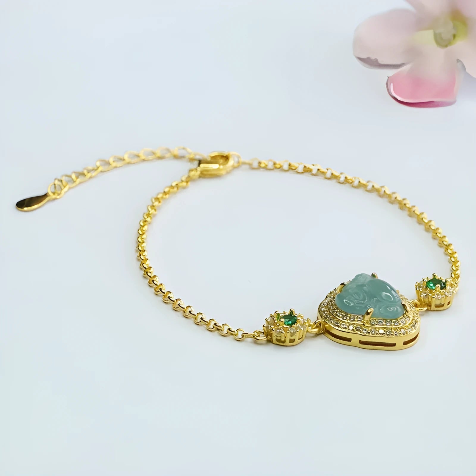 Emerald blue water Maitreya Buddha jade bracelet for women with 10x13mm charm