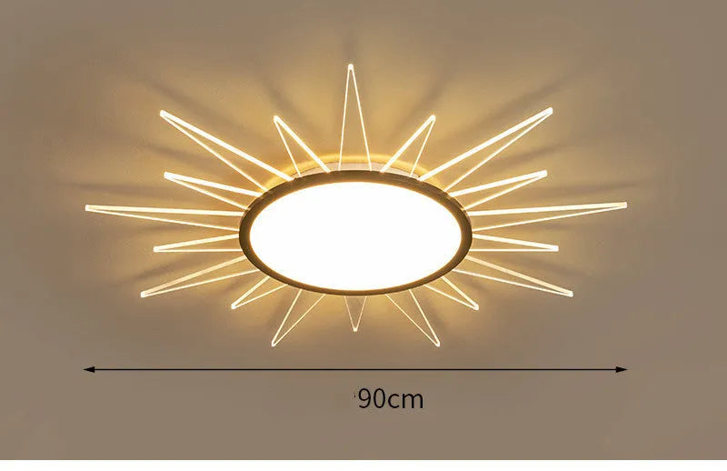 Modern round aluminium ceiling lamp with white light and remote control for room dimming