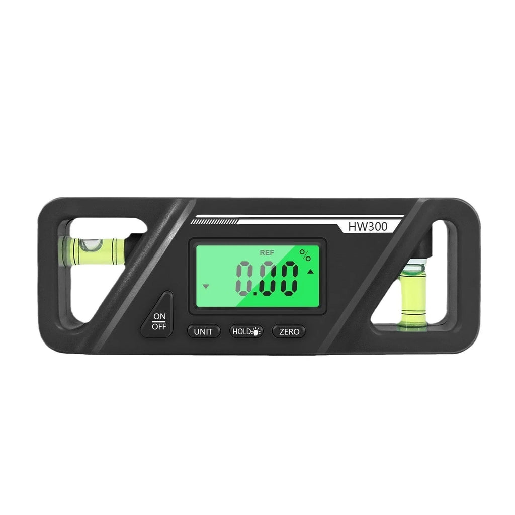 Black digital angle gauge with LCD display and magnetic base, showing 45-degree reading.