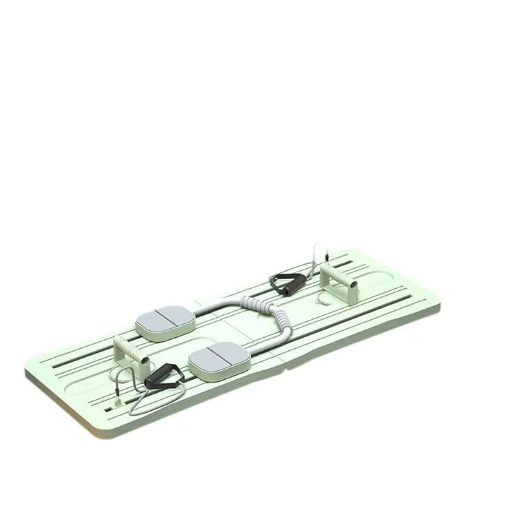 Purple foldable plastic fitness board lying flat on a floor.
