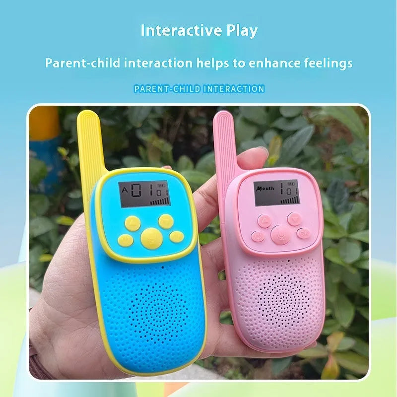 Wireless cartoon children's walkie-talkie toy in pink and blue with non-slip grip