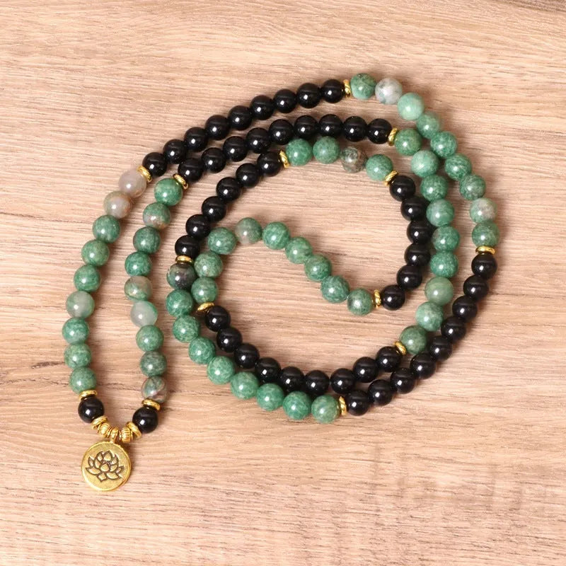 Green and black elastic beaded alloy bracelet with natural styling for wrist accessory