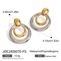 Gold geometric round stud earrings with double-layer hollow design on titanium steel posts