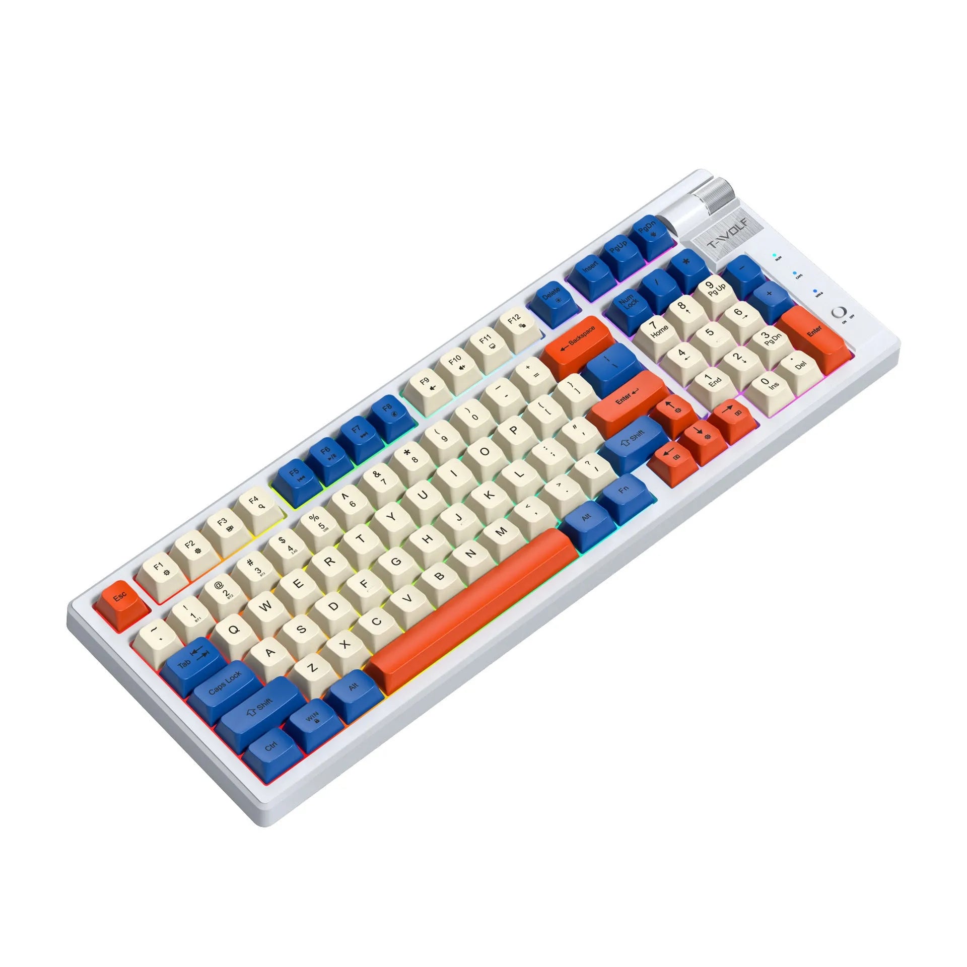 Bluetooth wireless mechanical gaming keyboard with blue orange switches and USB receiver
