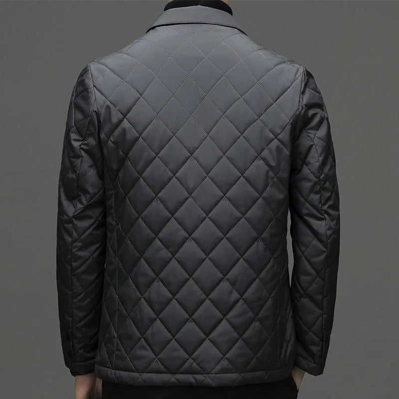Men's thick winter down lapel jacket in solid colour with side seam pockets