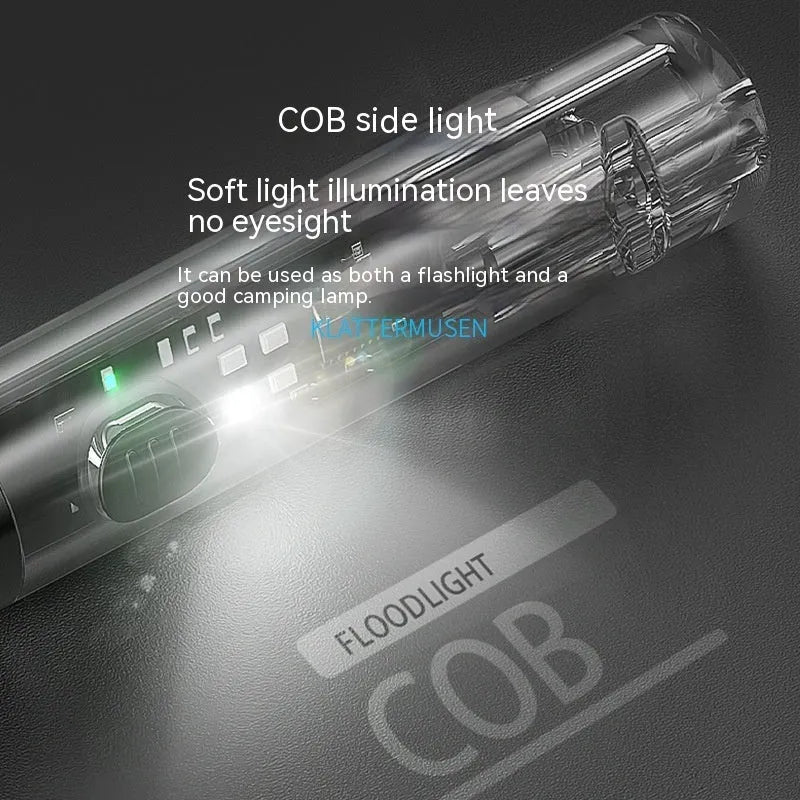 Black portable USB rechargeable outdoor flashlight with charging cable