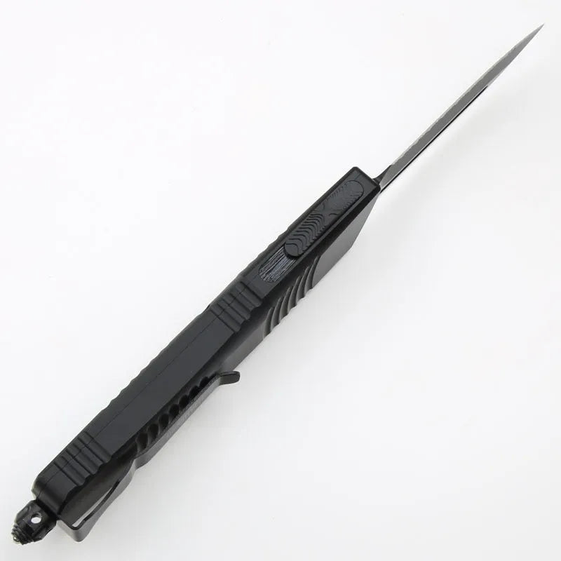 Outdoor camping tactical folding knife with D2 steel blade, black wire-drawn finish, and aviation aluminium handle
