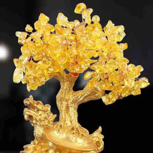 Citrine small water turtle money tree Feng Shui ornament with Chinese style animal modelling
