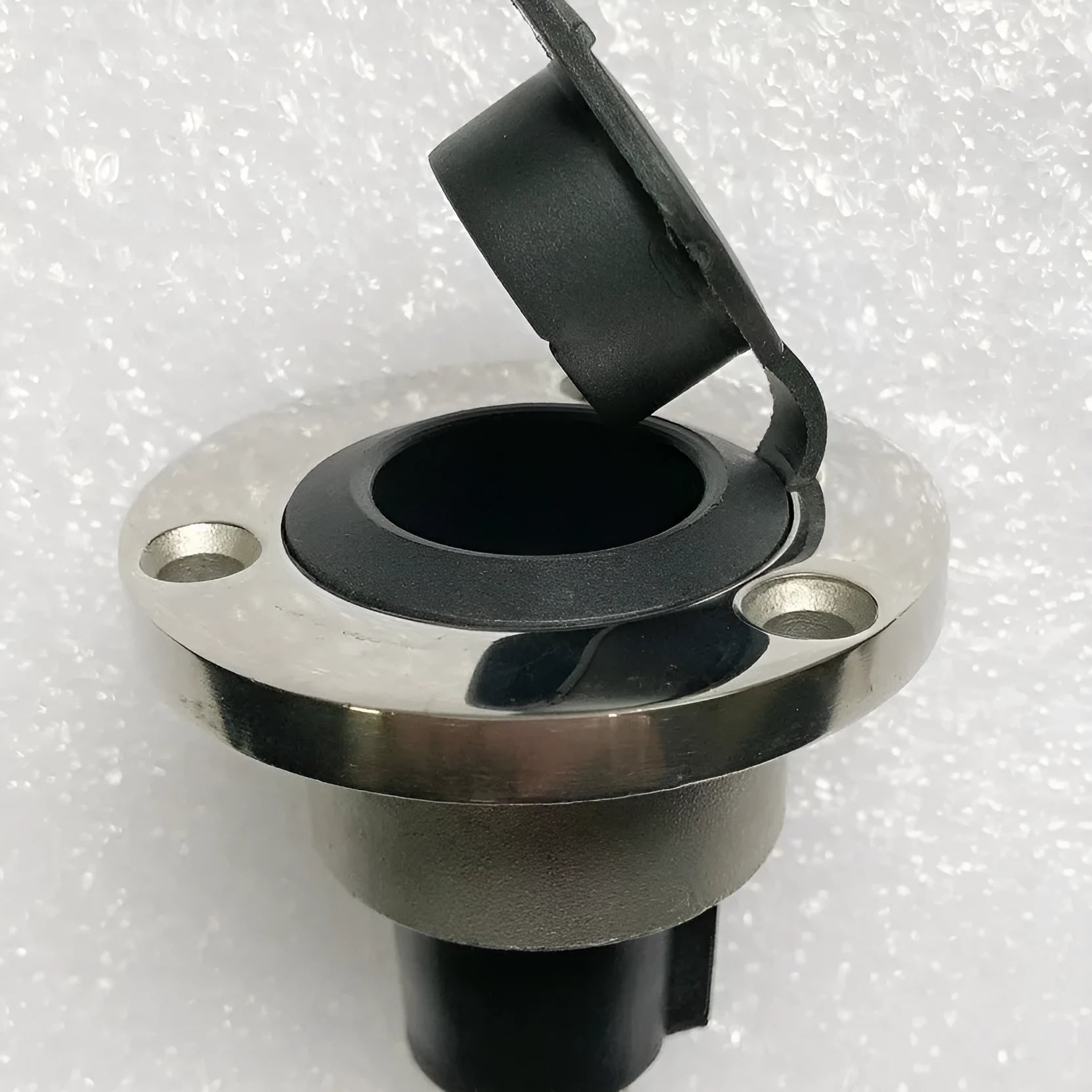Stainless steel yacht anchor light socket with wires at bottom for marine navigation