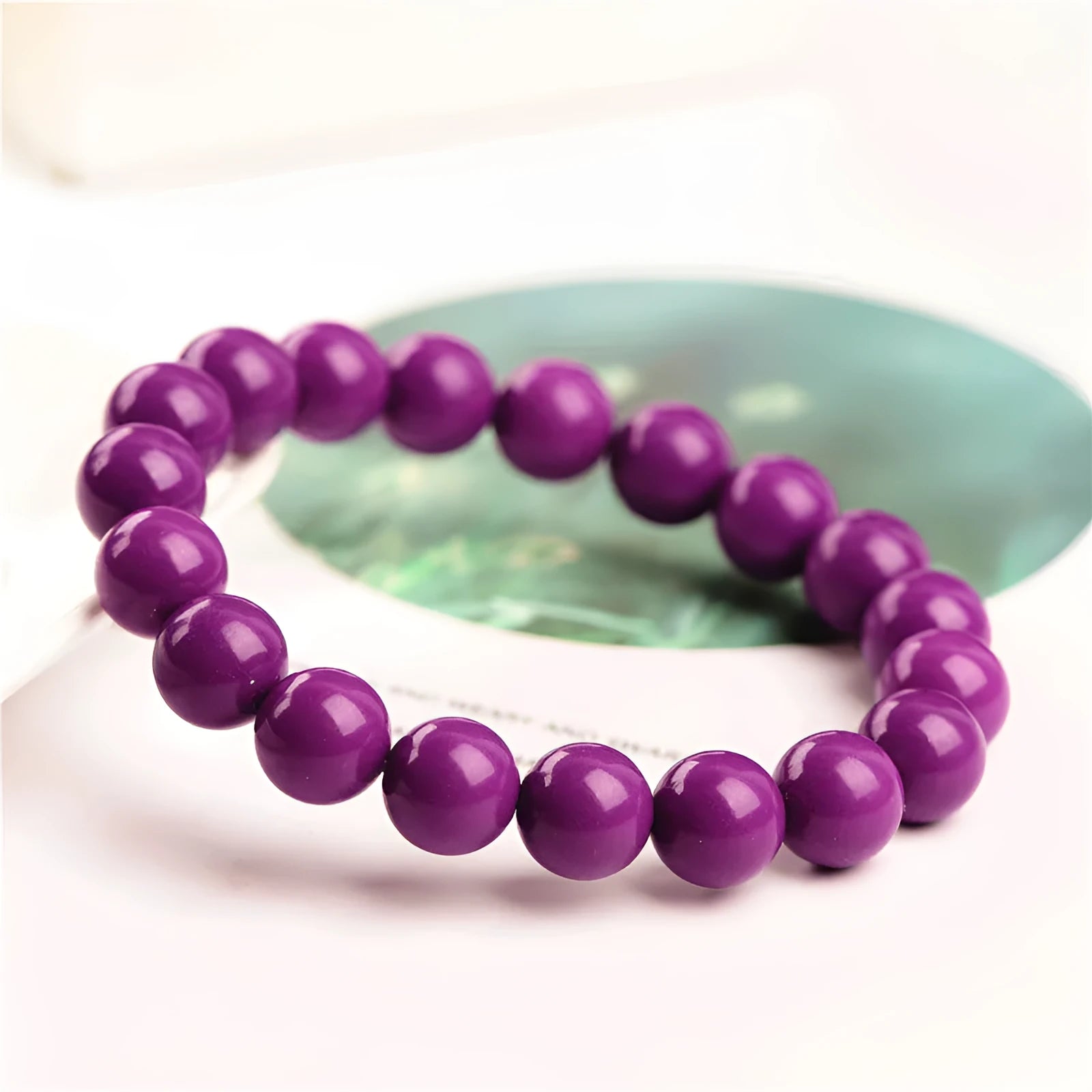 Jiuya purple crystal bracelet in 5A colour showing single circle design on a wrist, with size options.