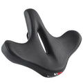 Black bicycle saddle cushion with thickened foam padding for shock absorption.
