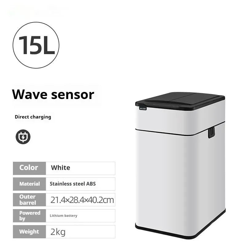 Stainless steel inductive smart trash can with square design and deodorant properties