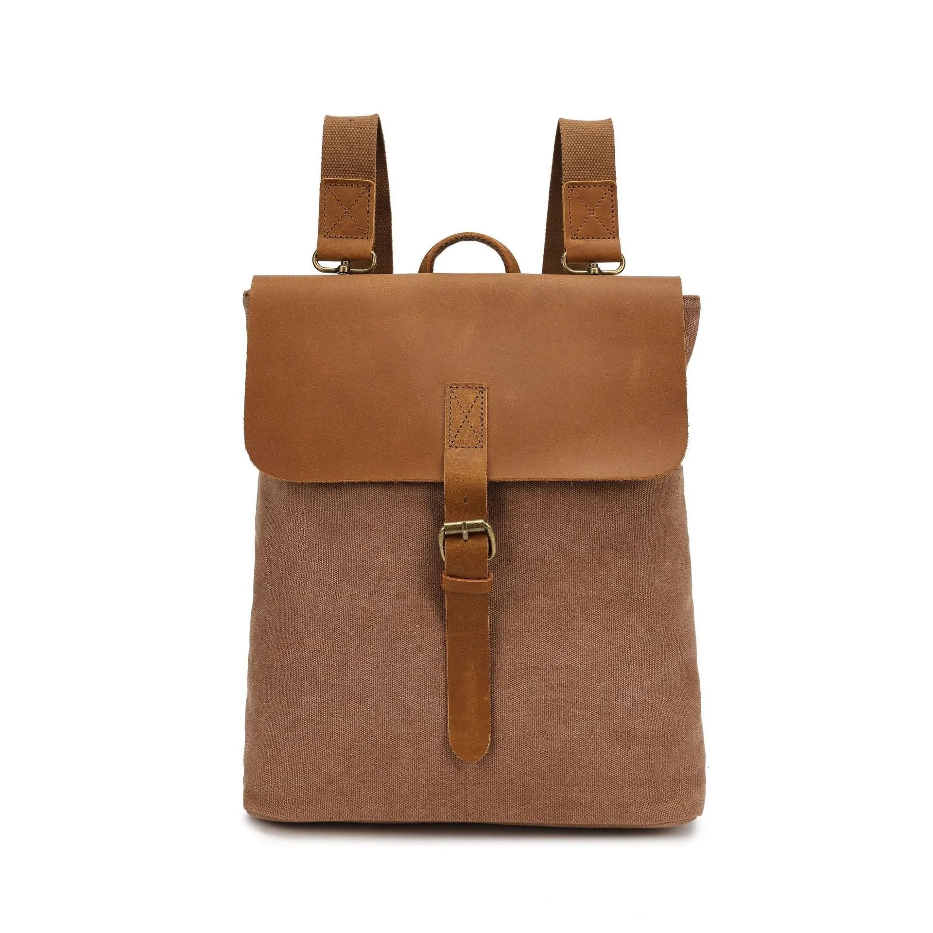Crazy horse leather casual student backpack in waterproof canvas measuring 29×13×35cm