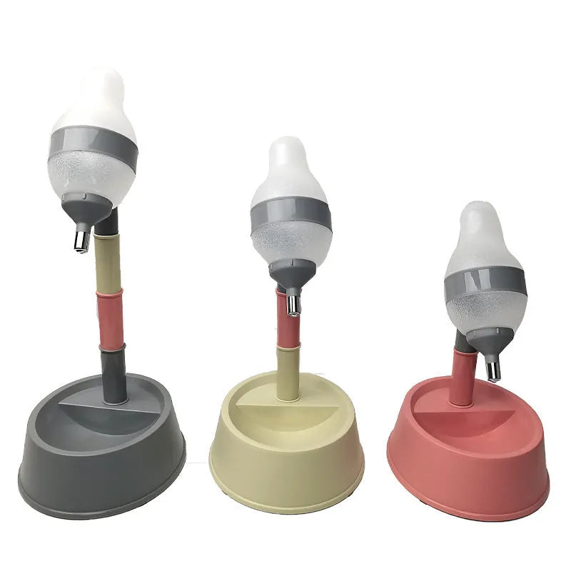 Green adjustable standing water dispenser for pets with detachable pole and ball-tip nozzle.