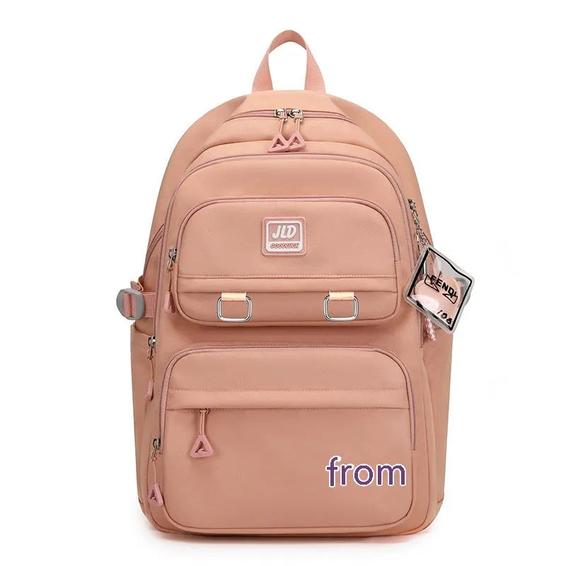 Girls' large capacity nylon school backpack with physiological curve backplate in purple colour