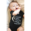 Black boys' romper bodysuit with moon star letter print, short sleeve, single-breasted closure