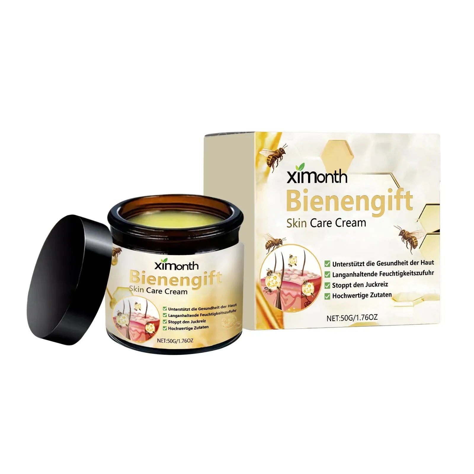 50g jar of Bee Venom Herbal Blend Neck Cream with mint leaf and shea butter