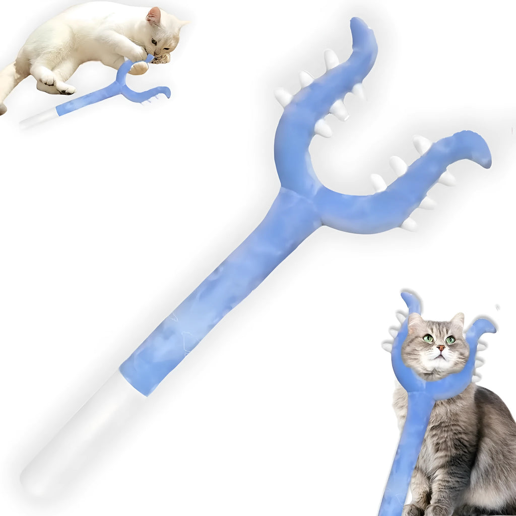 70cm blue plush cat wand toy with foam-filled front section for interactive pet play