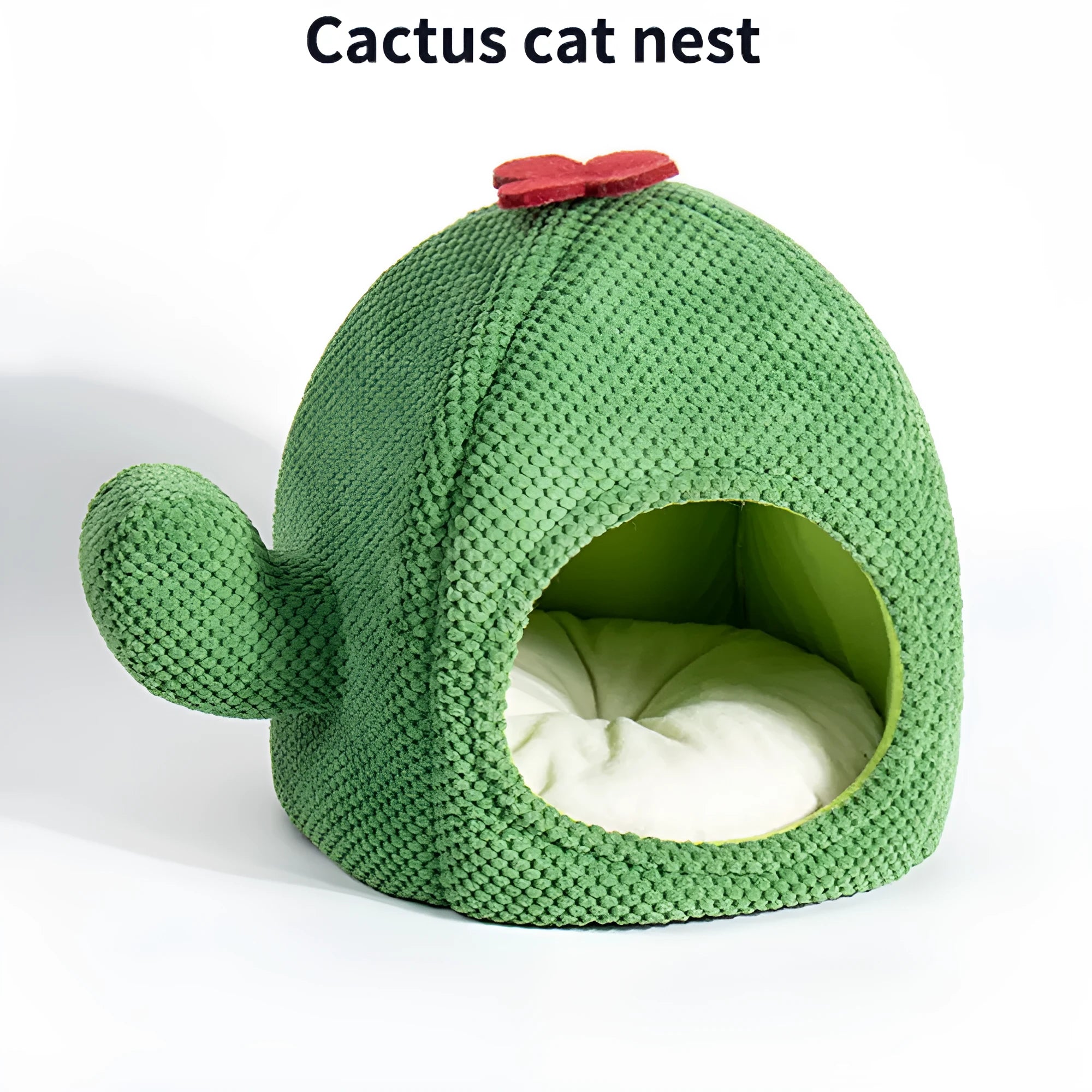 Dark green enclosed tent-style cat bed with soft interior mat for kittens and small dogs