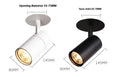 Black and white aluminium cylinder LED spotlight for recessed installation in 55-75mm openings