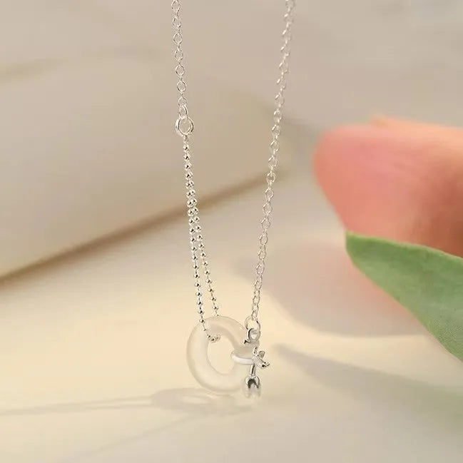 925 silver tulip white jade peace buckle necklace with cross chain on woman