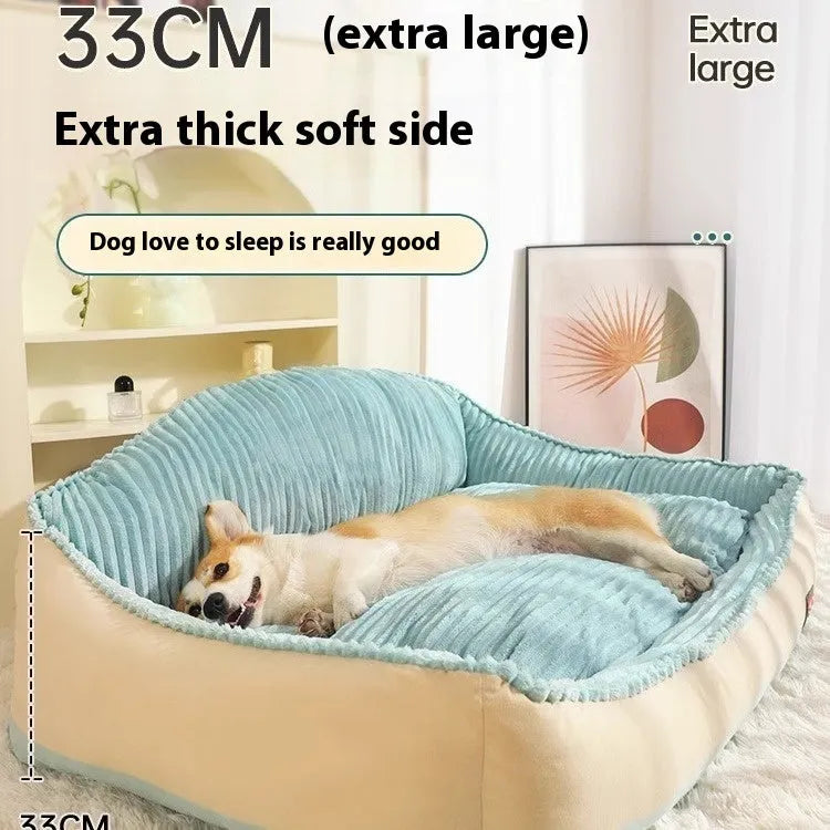 Morandi colour washable kennel-style dog bed with removable cover, shown in large size.