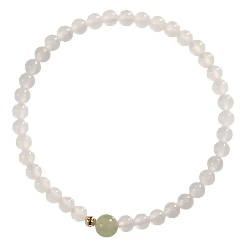 Natural Hetian jade white agate women's bracelet with 15cm circumference and manual craftsmanship