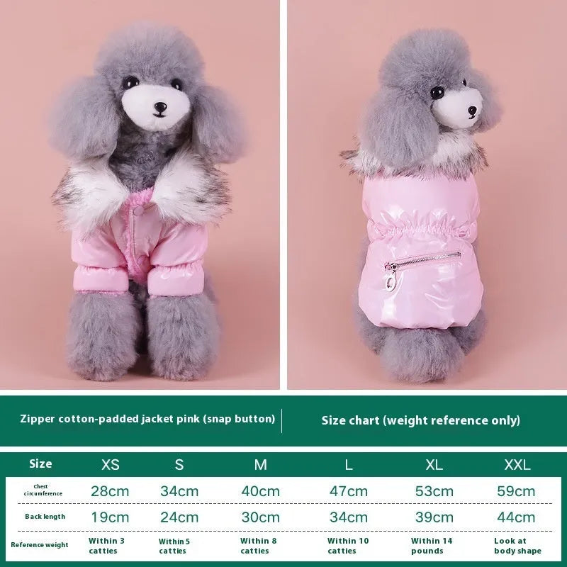 Blue British-style cotton puppy jacket for winter warmth on small dog