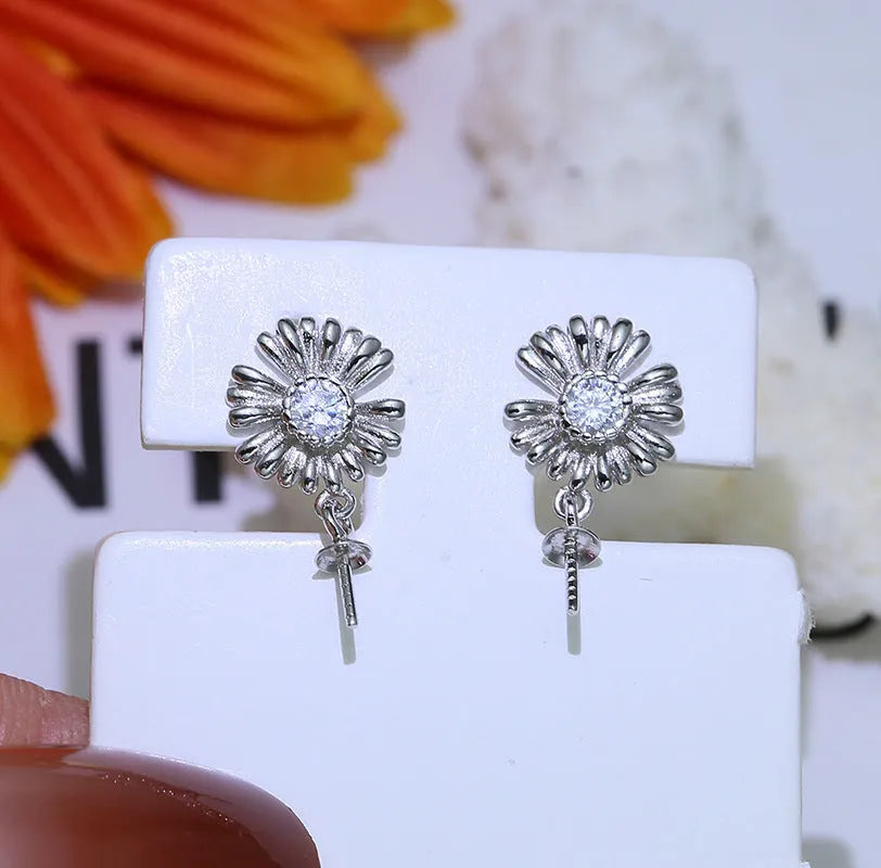 Pair of ornate baroque flower design earring frames in sterling silver, shown in gold and silver colour options.