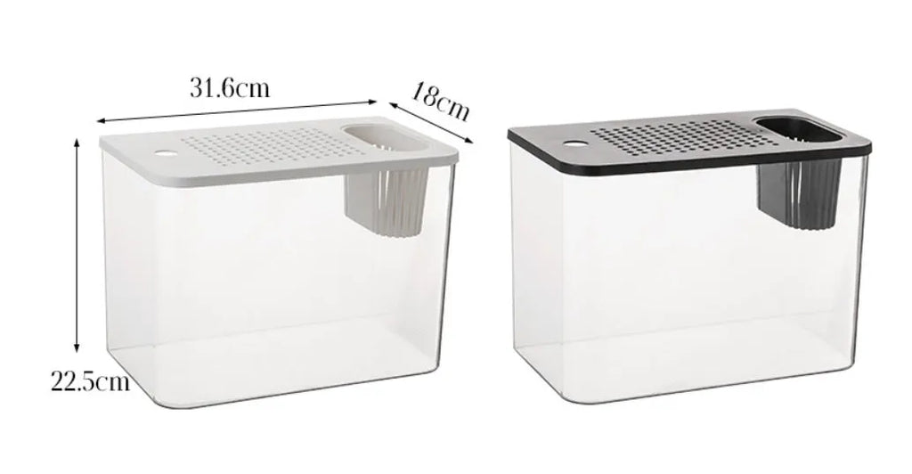 Medium-sized plastic betta fish tank with cover in black or white colour