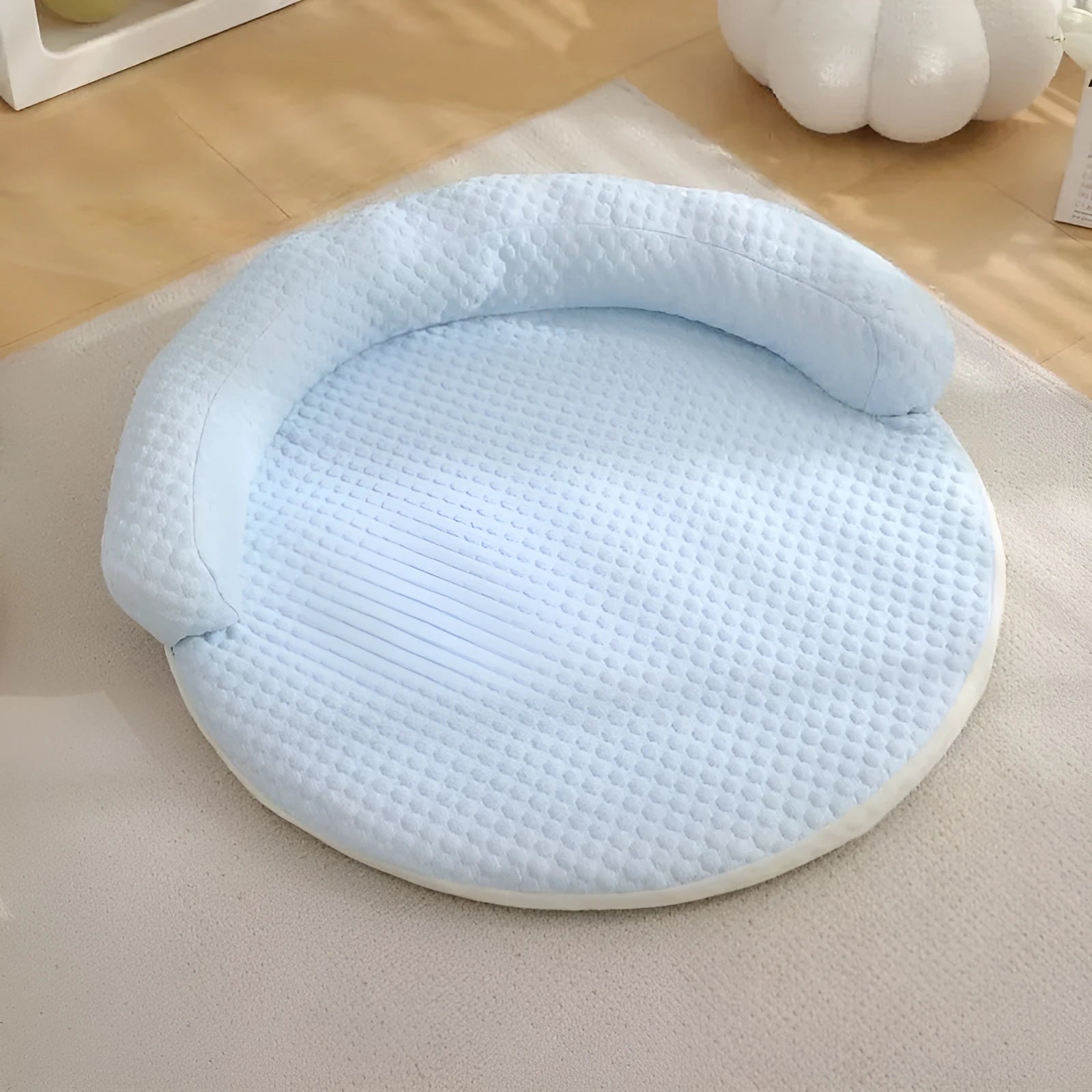 Cotton cooling dog bed mat in blue, available in sizes 50cm to 110cm