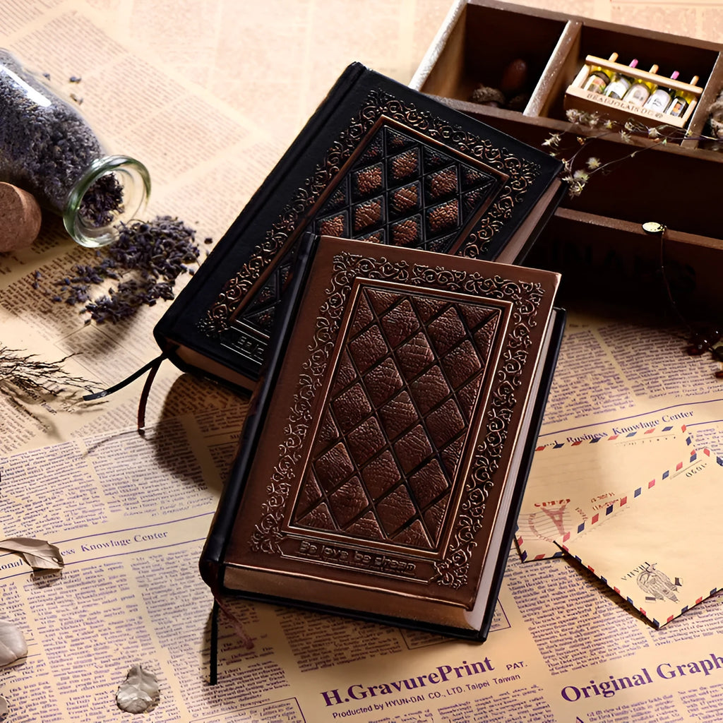 Embossed faux leather notepad with thick design in bronze or black gold colour