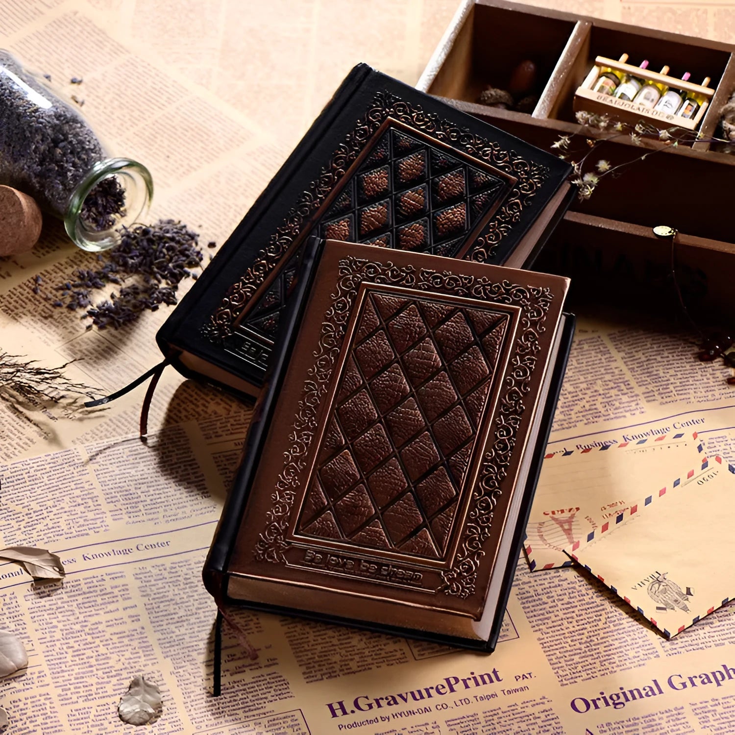 Embossed faux leather notepad with thick design in bronze or black gold colour