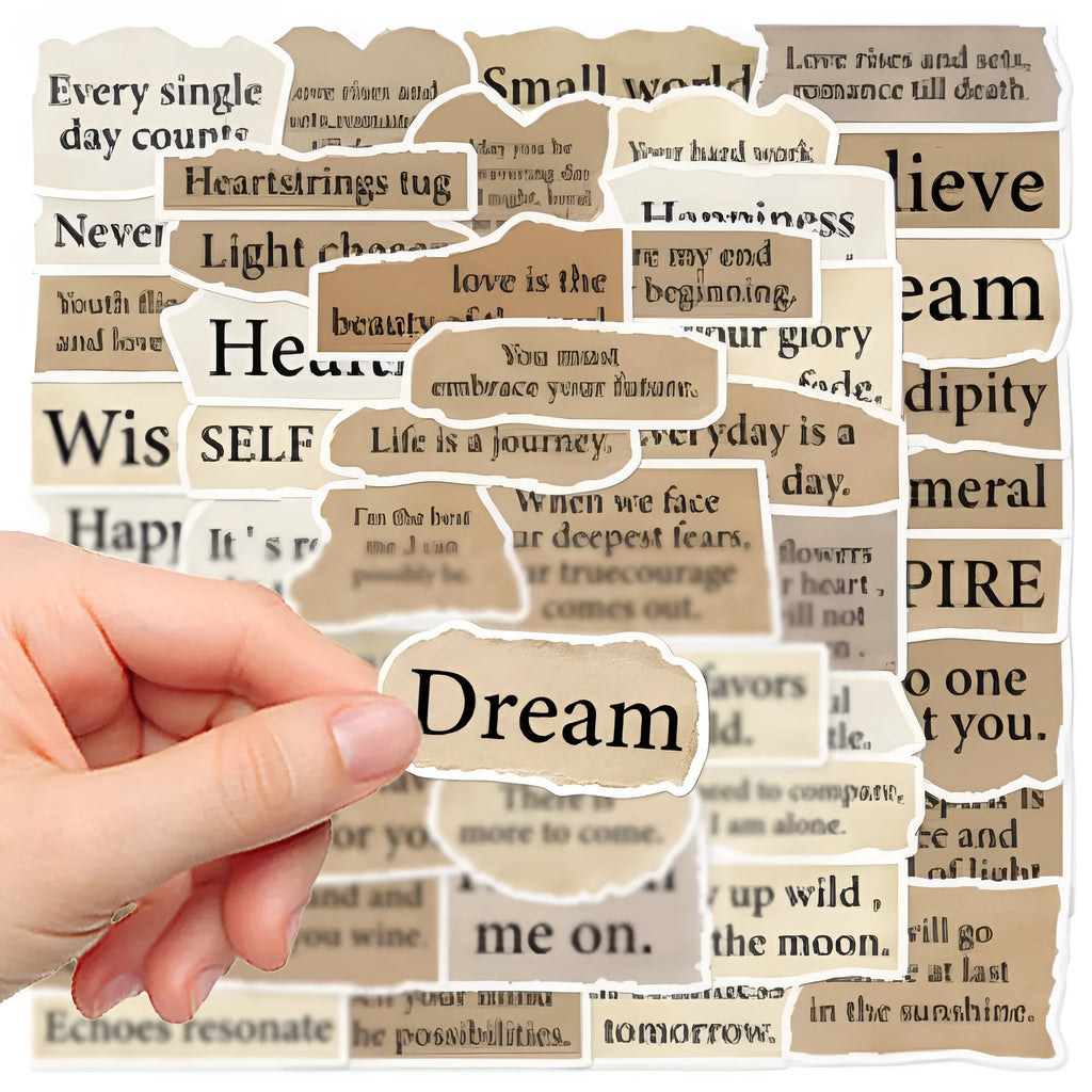 Set of 25 tear English design decorative stickers on a sheet, for laptops and notebooks.