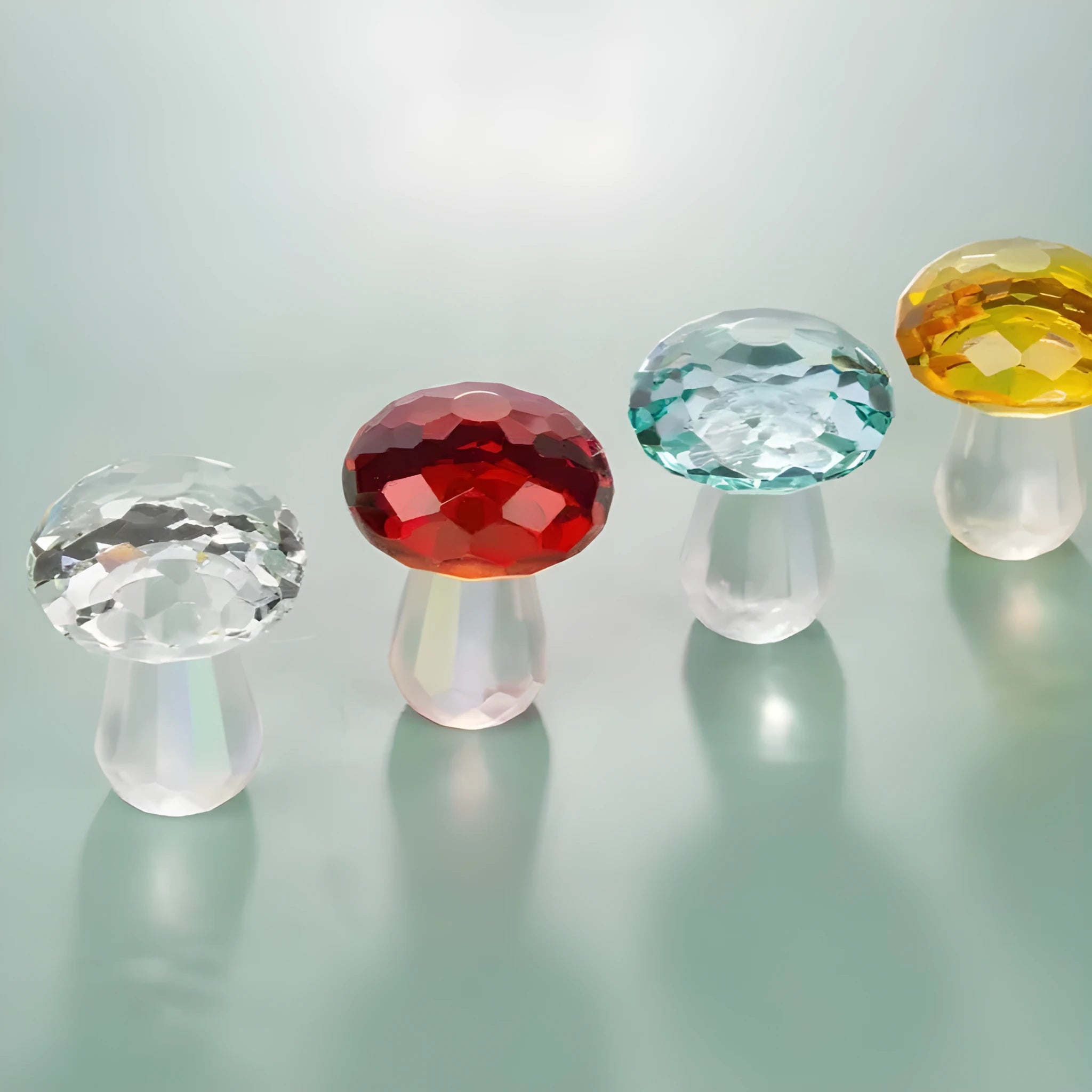 Colourful crystal mushroom decorative ornament in modern geometric style.